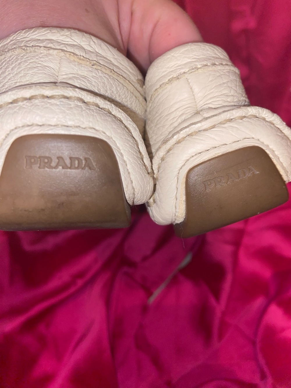Prada White Leather Loafers with Gold Buckle Accent - Picture 4 of 10